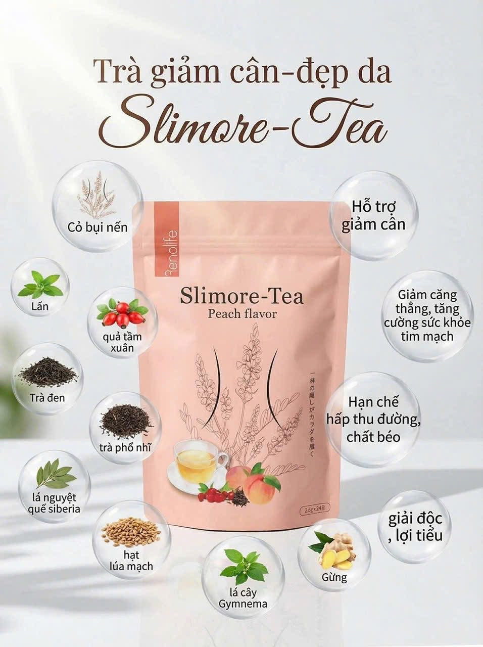 Slimore Tea Japan Renolife Giảm cân - Thải độc ruột ngủ ngon đẹp da. FDA cấp phép