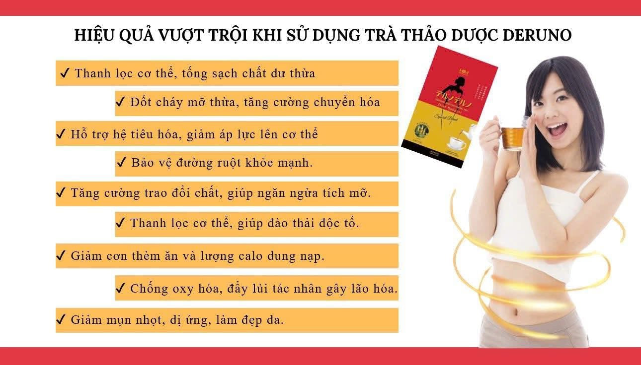 DERUNO DERUNO HERBAL TEA - 1 pack ( 16 bags inside) Trà Thải Độc Ruột- Đốt cháy mỡ dư thừa - Giảm cân không mệt