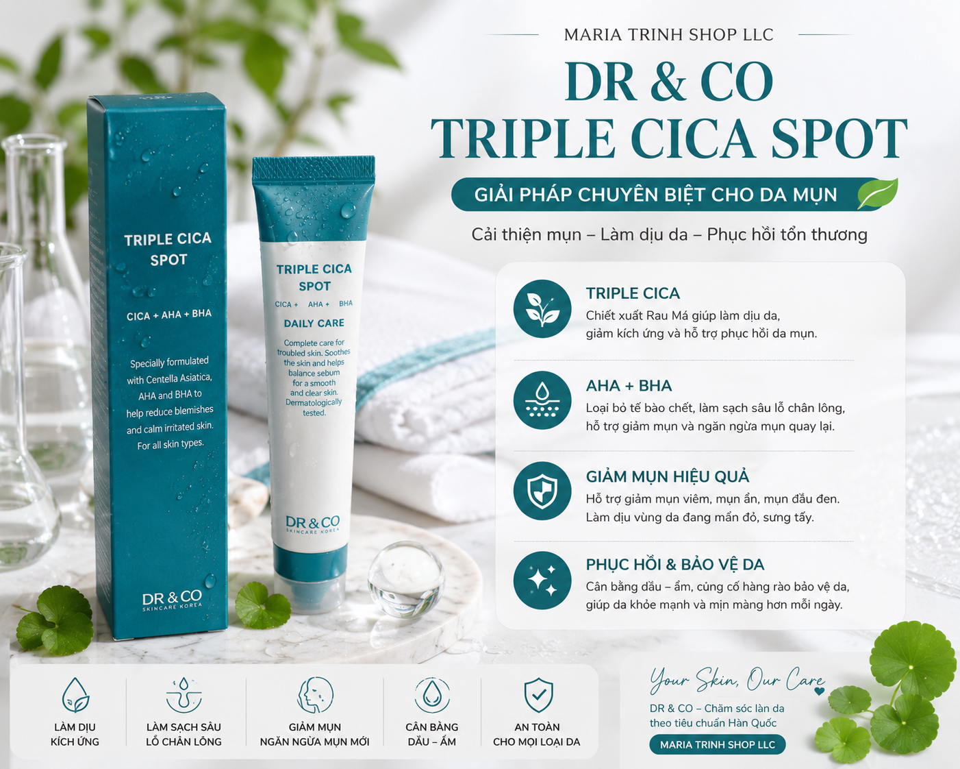 Triple CiCa Spot – Tinh chất chấm mụn mát lạnh- sản phẩm của viện da HQ