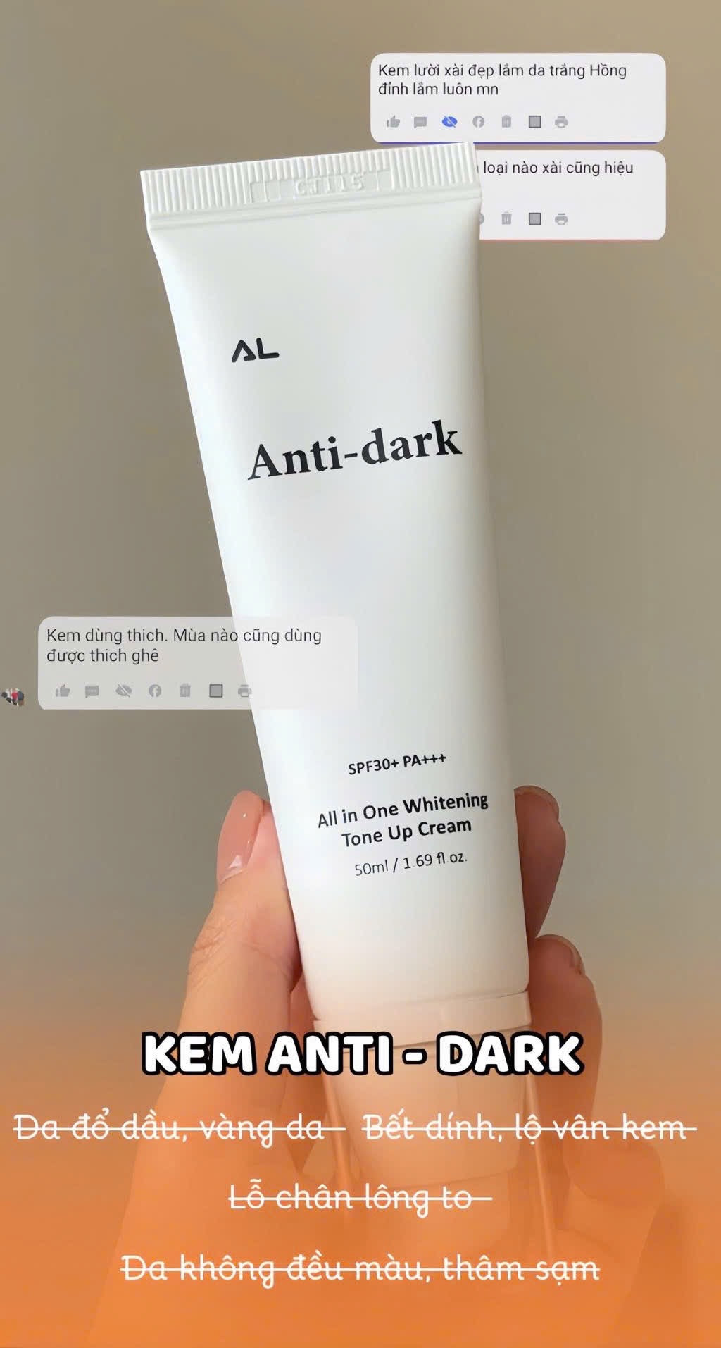 Anti Dark cream spf 30+ kem dưỡng ngày phù hợp mọi da dầu mụn nám sạm thâm - tone đẹp tệp màu da