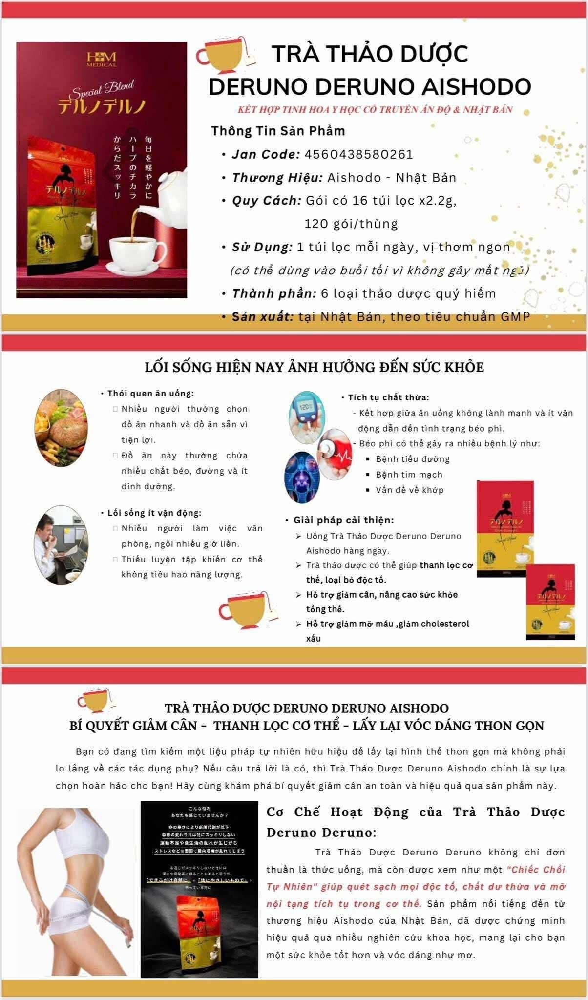 DERUNO DERUNO HERBAL TEA - 1 pack ( 16 bags inside) Trà Thải Độc Ruột- Đốt cháy mỡ dư thừa - Giảm cân không mệt