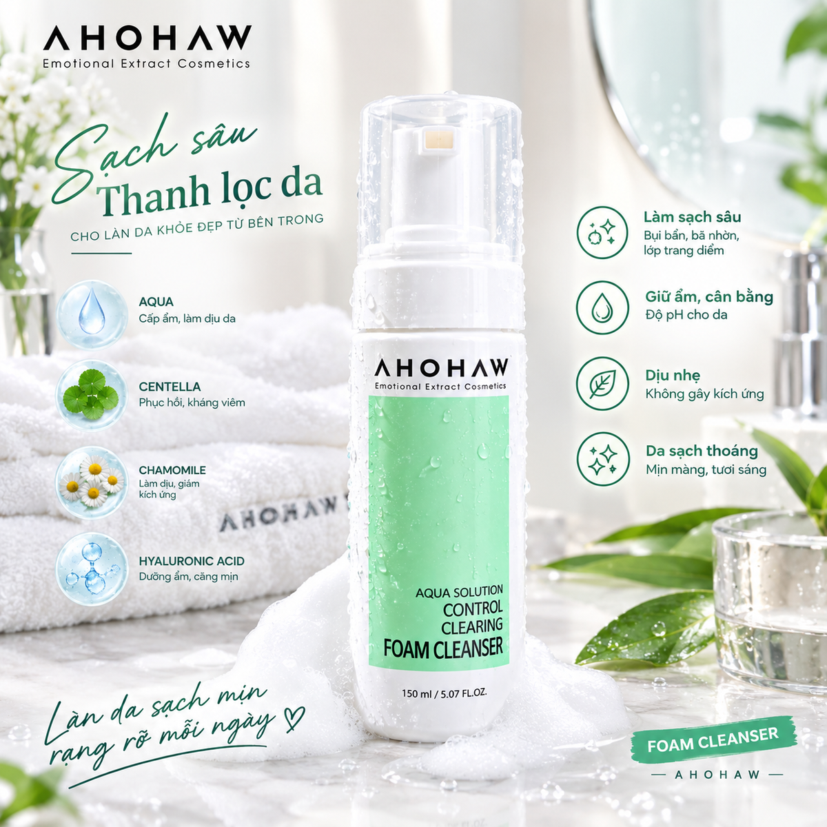 FOAM CLEANSER - Sữa rửa mặt mụn nhạy cảm dầu thừa - Không kích ứng