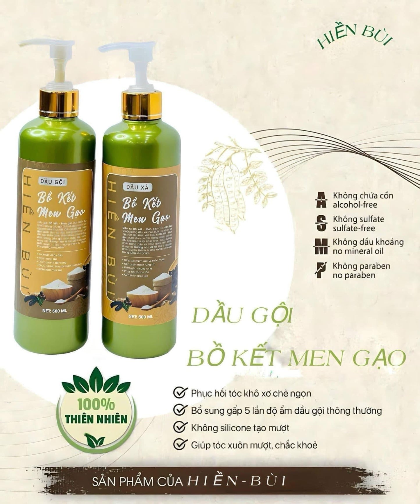 Combo Dầu Gội Bồ Kết Men Gạo shampoo conditioner mist 1100ml