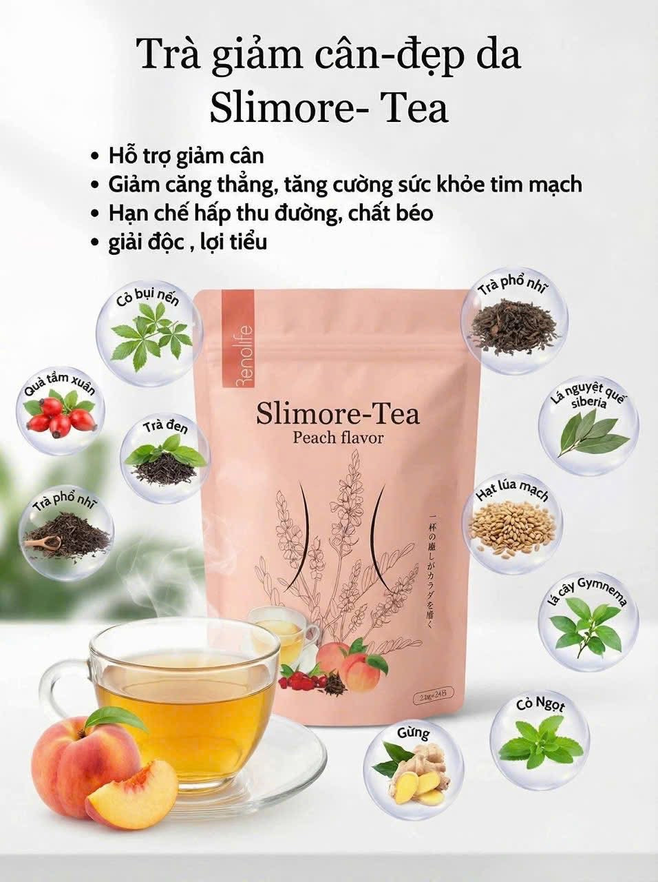 Slimore Tea Japan Renolife Giảm cân - Thải độc ruột ngủ ngon đẹp da. FDA cấp phép