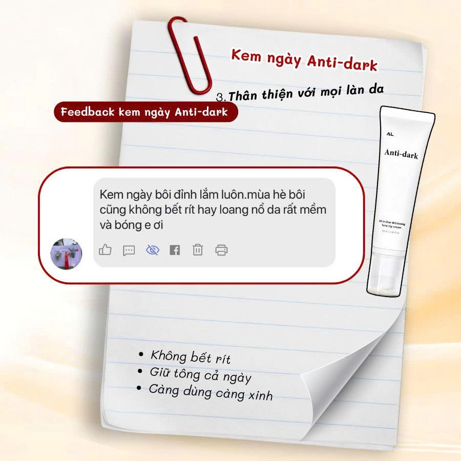Anti Dark cream spf 30+ kem dưỡng ngày phù hợp mọi da dầu mụn nám sạm thâm - tone đẹp tệp màu da