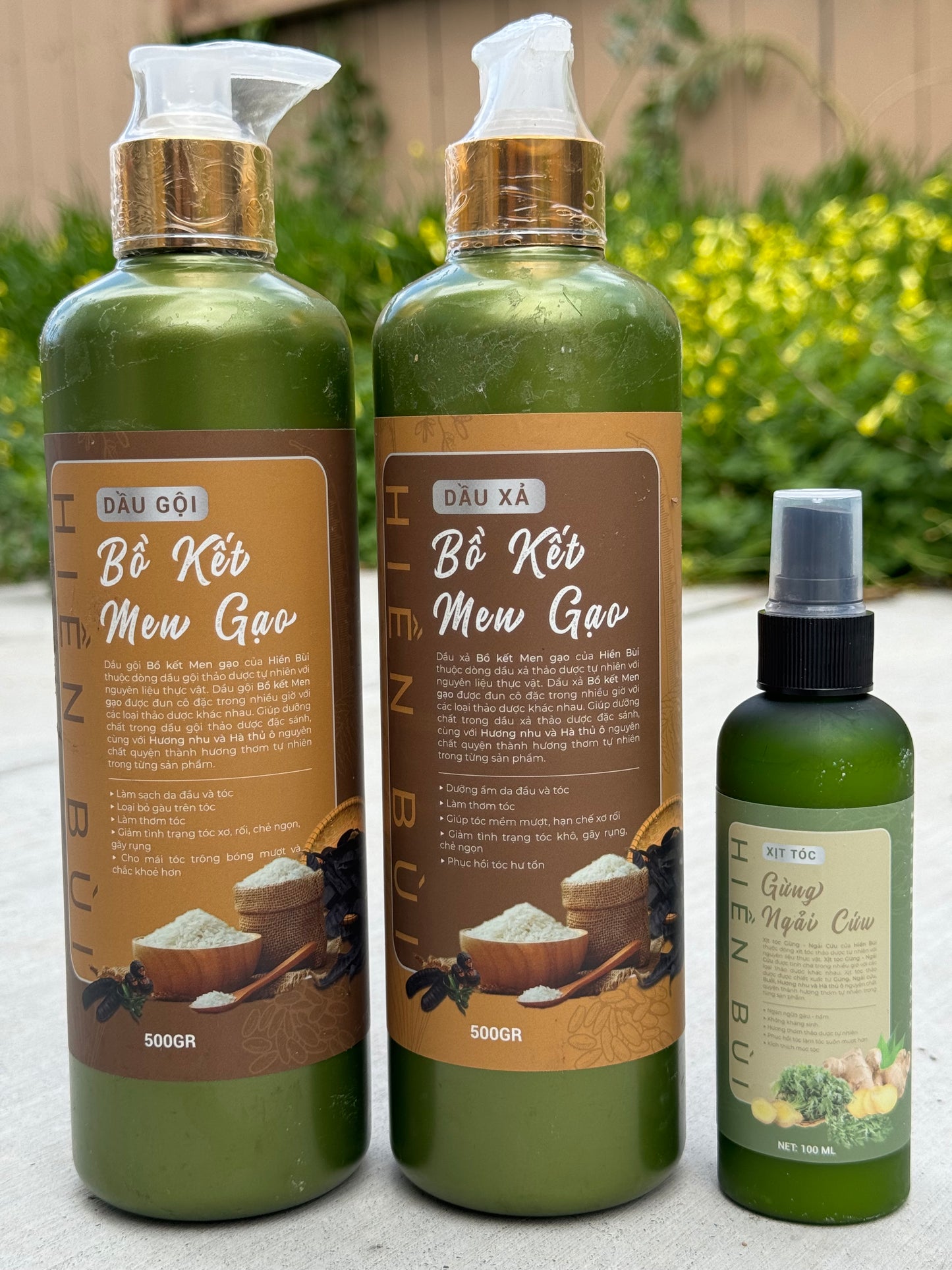 Combo Dầu Gội Bồ Kết Men Gạo shampoo conditioner mist 1100ml
