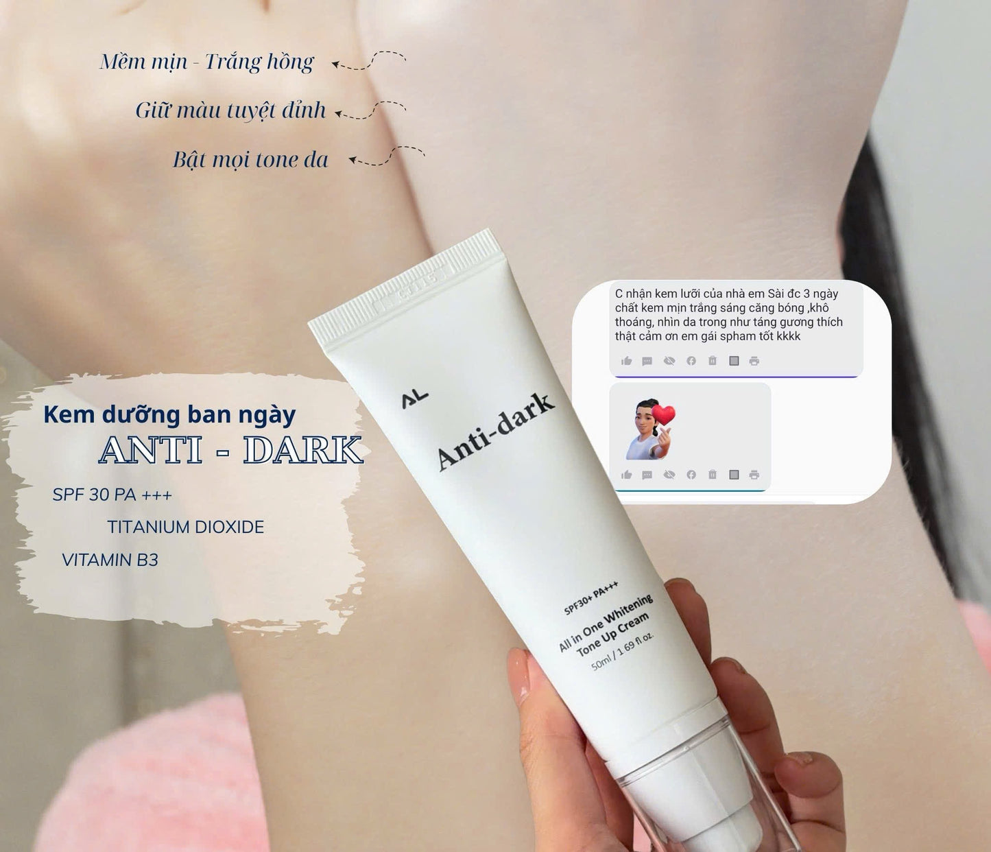 Anti Dark cream spf 30+ kem dưỡng ngày phù hợp mọi da dầu mụn nám sạm thâm - tone đẹp tệp màu da