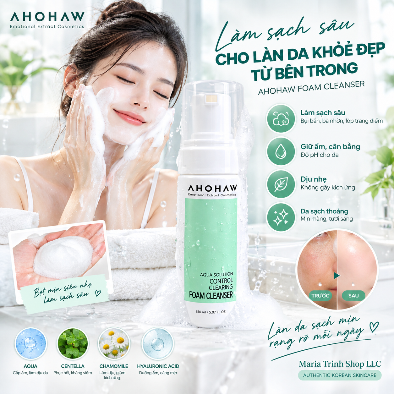 FOAM CLEANSER - Sữa rửa mặt mụn nhạy cảm dầu thừa - Không kích ứng