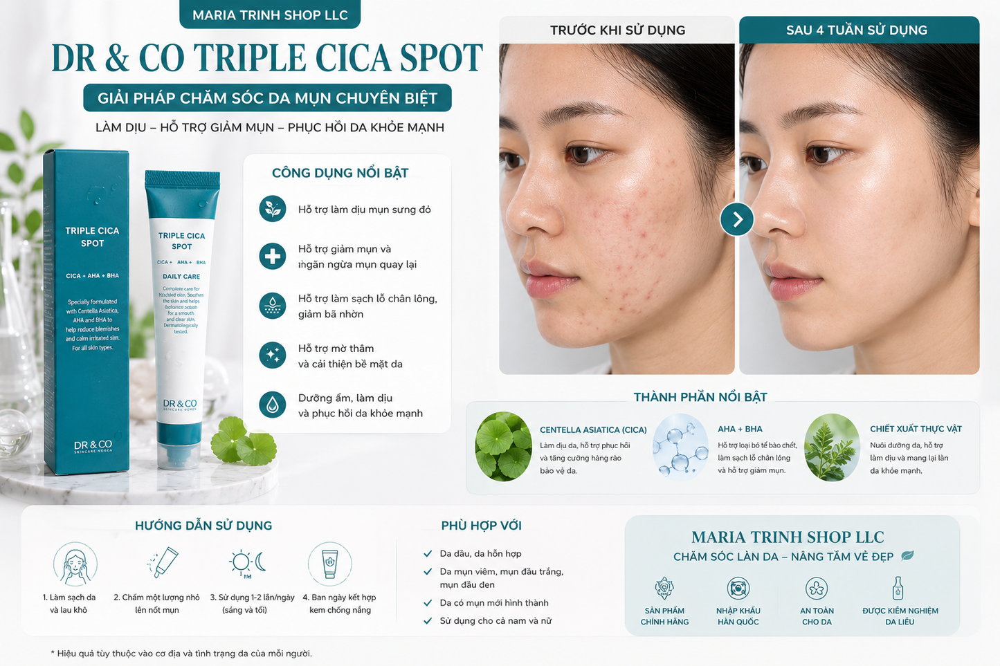 Triple CiCa Spot – Tinh chất chấm mụn mát lạnh- sản phẩm của viện da HQ