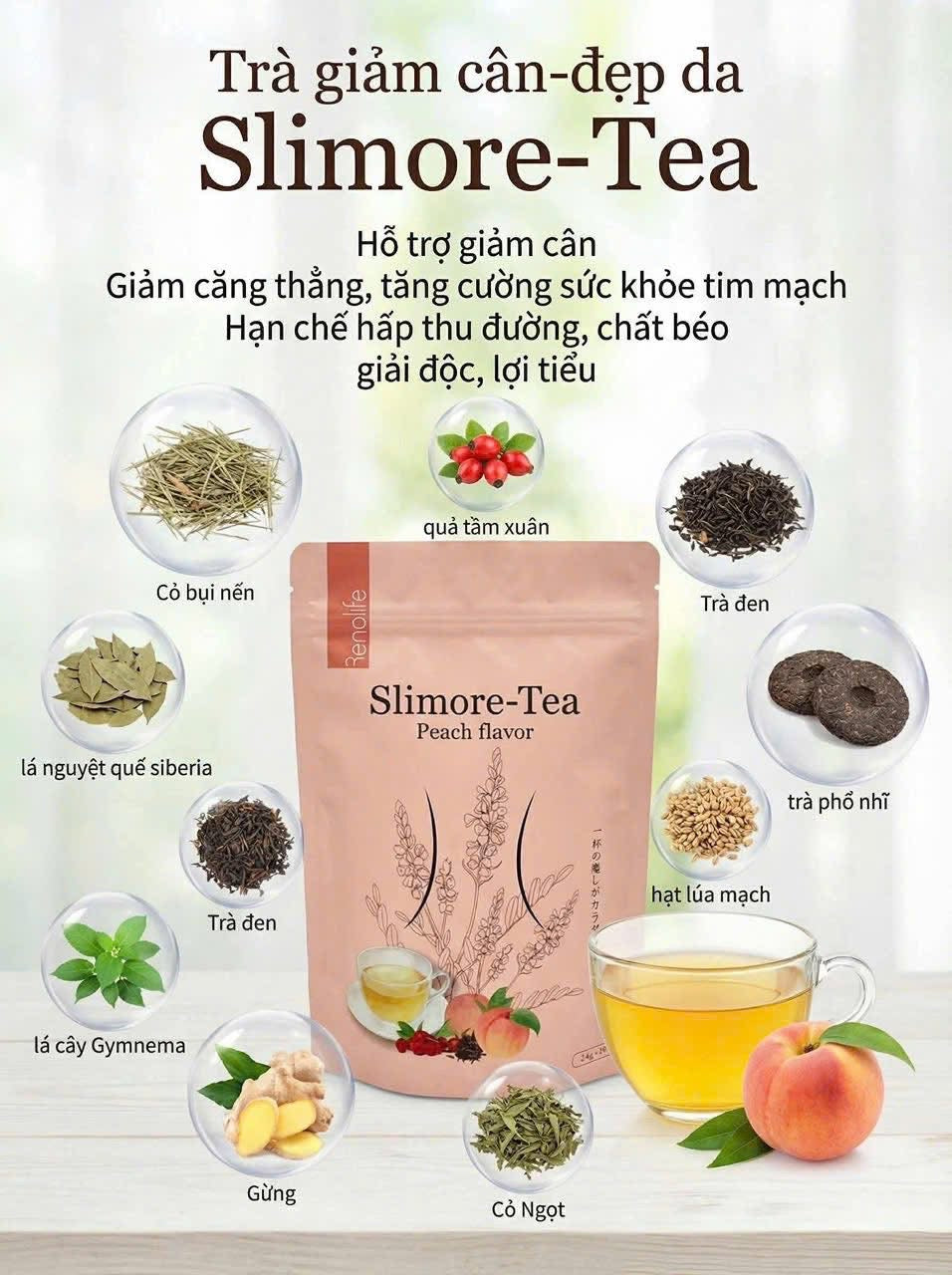 Slimore Tea Japan Renolife Giảm cân - Thải độc ruột ngủ ngon đẹp da. FDA cấp phép