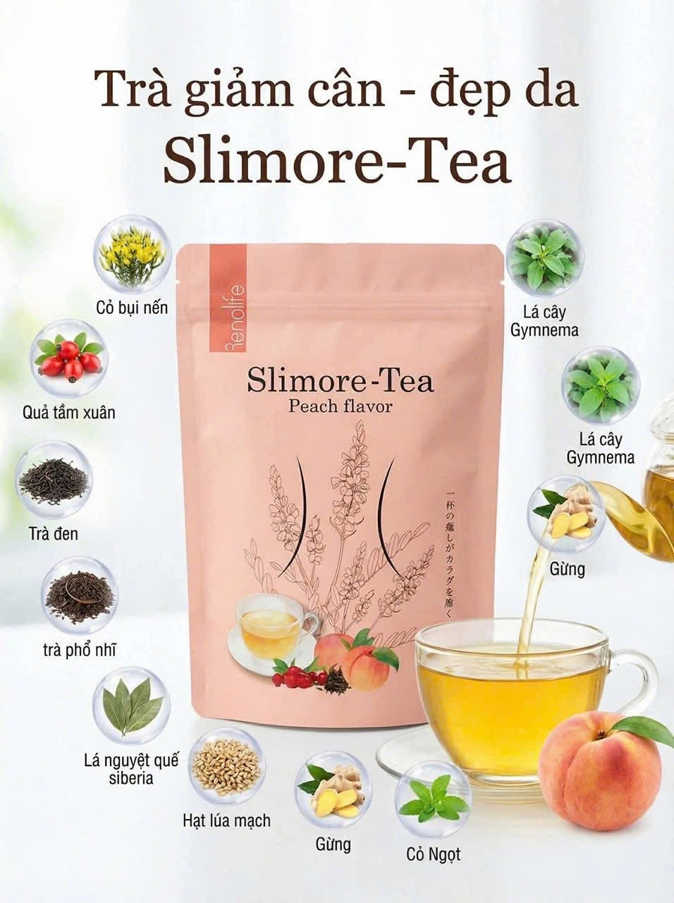 Slimore Tea Japan Renolife Giảm cân - Thải độc ruột ngủ ngon đẹp da. FDA cấp phép