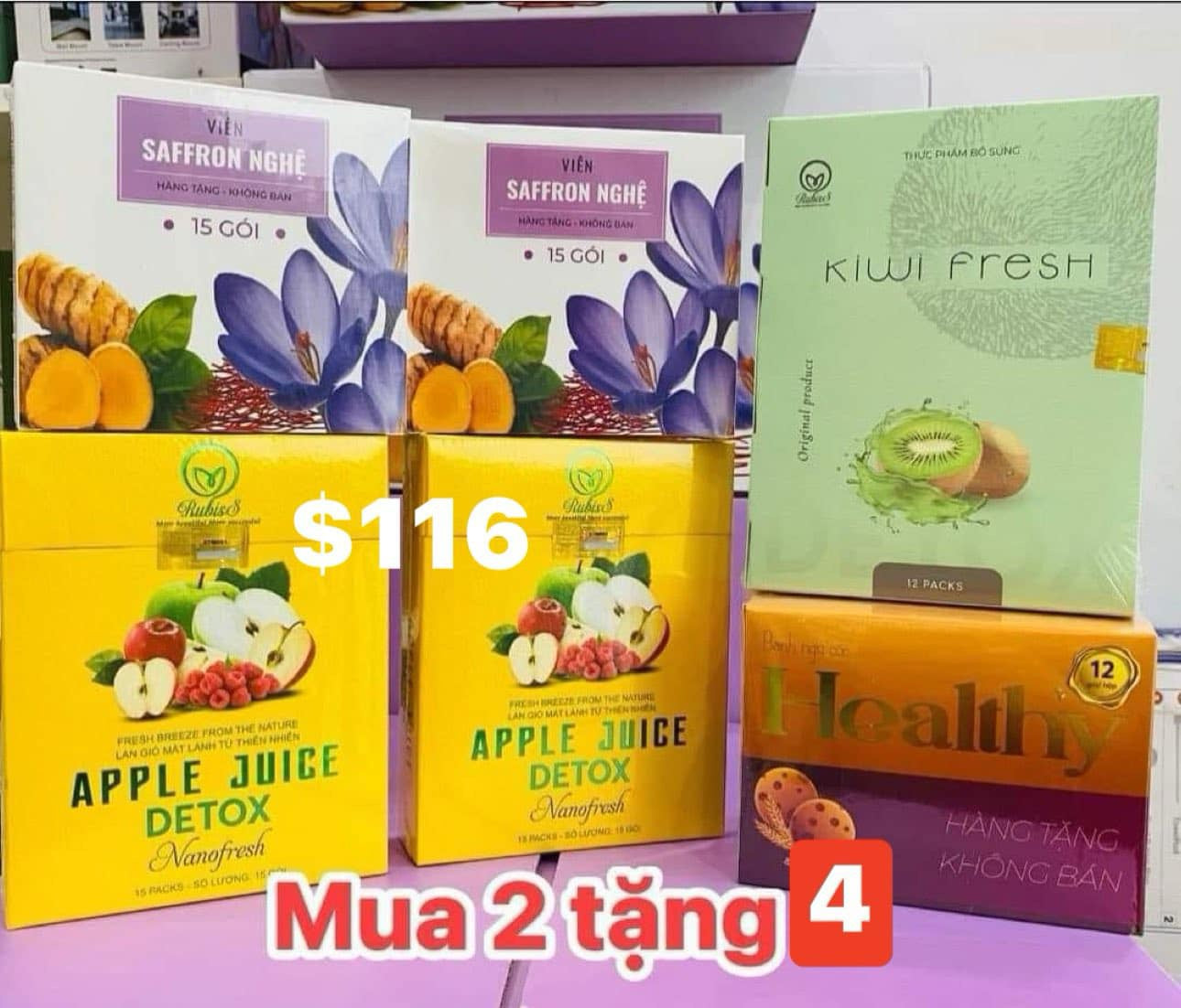 Combo 2 Detox Apple Juice get  4 combo detox kiwi fresh & saffron
