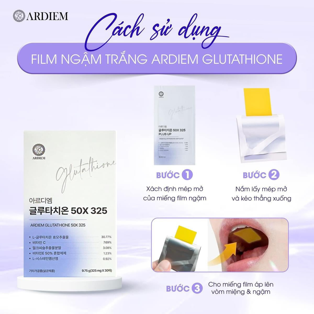 Film Ngậm Trắng da Ardiem Glutathione (30 miếng)