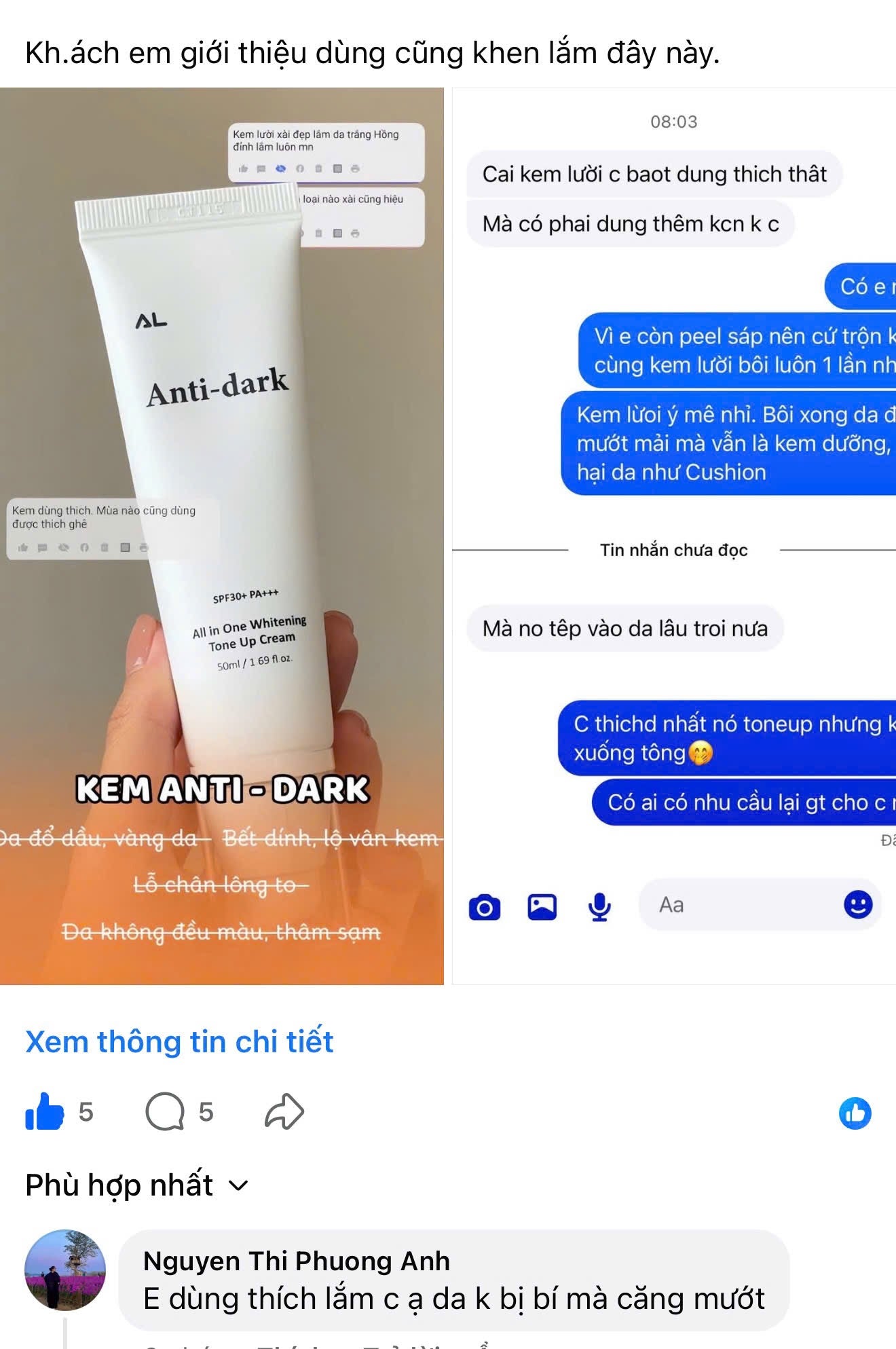 Anti Dark cream spf 30+ kem dưỡng ngày phù hợp mọi da dầu mụn nám sạm thâm - tone đẹp tệp màu da