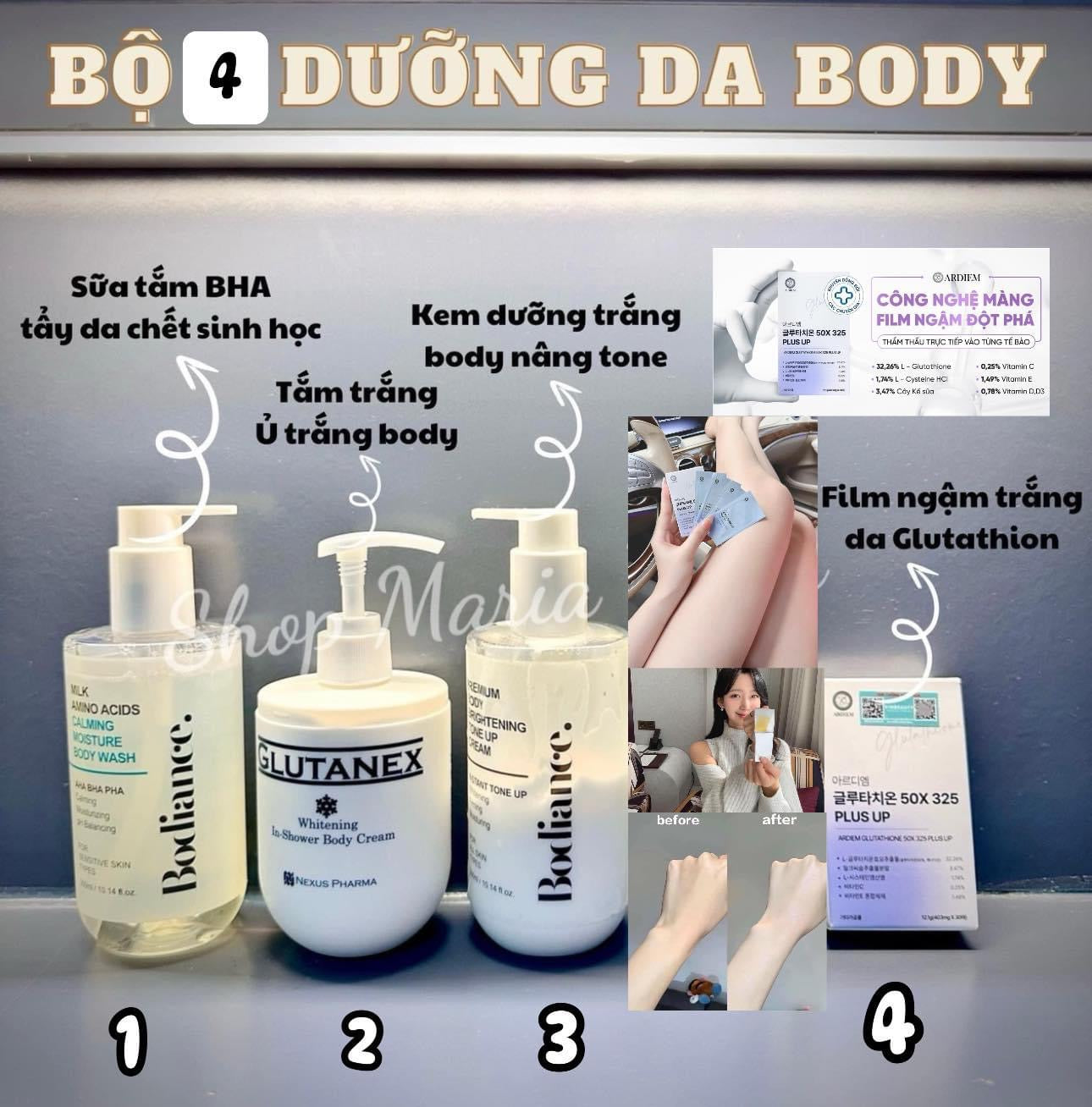 Set 4 Món Dưỡng Trắng Da Body sinh học