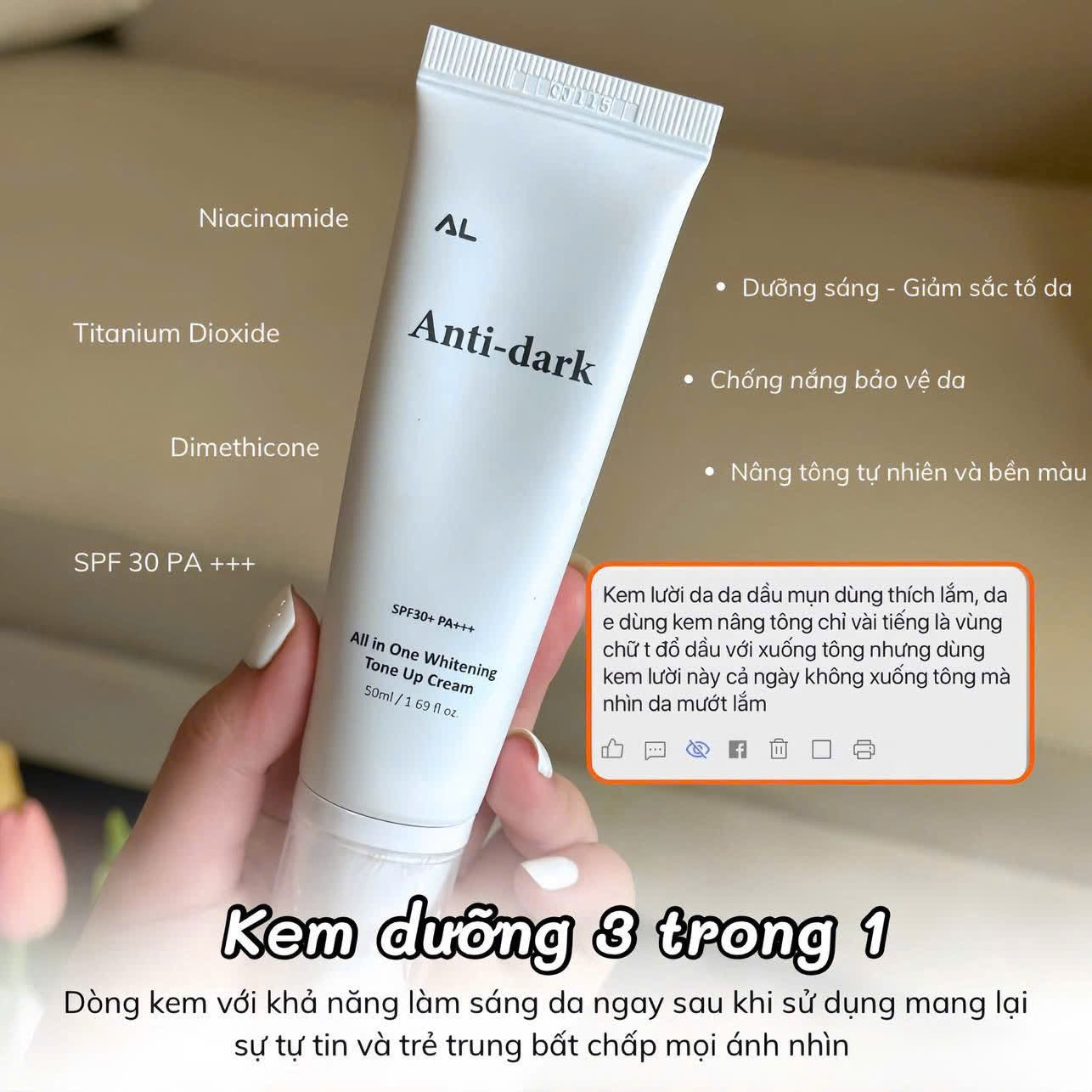 Anti Dark cream spf 30+ kem dưỡng ngày phù hợp mọi da dầu mụn nám sạm thâm - tone đẹp tệp màu da