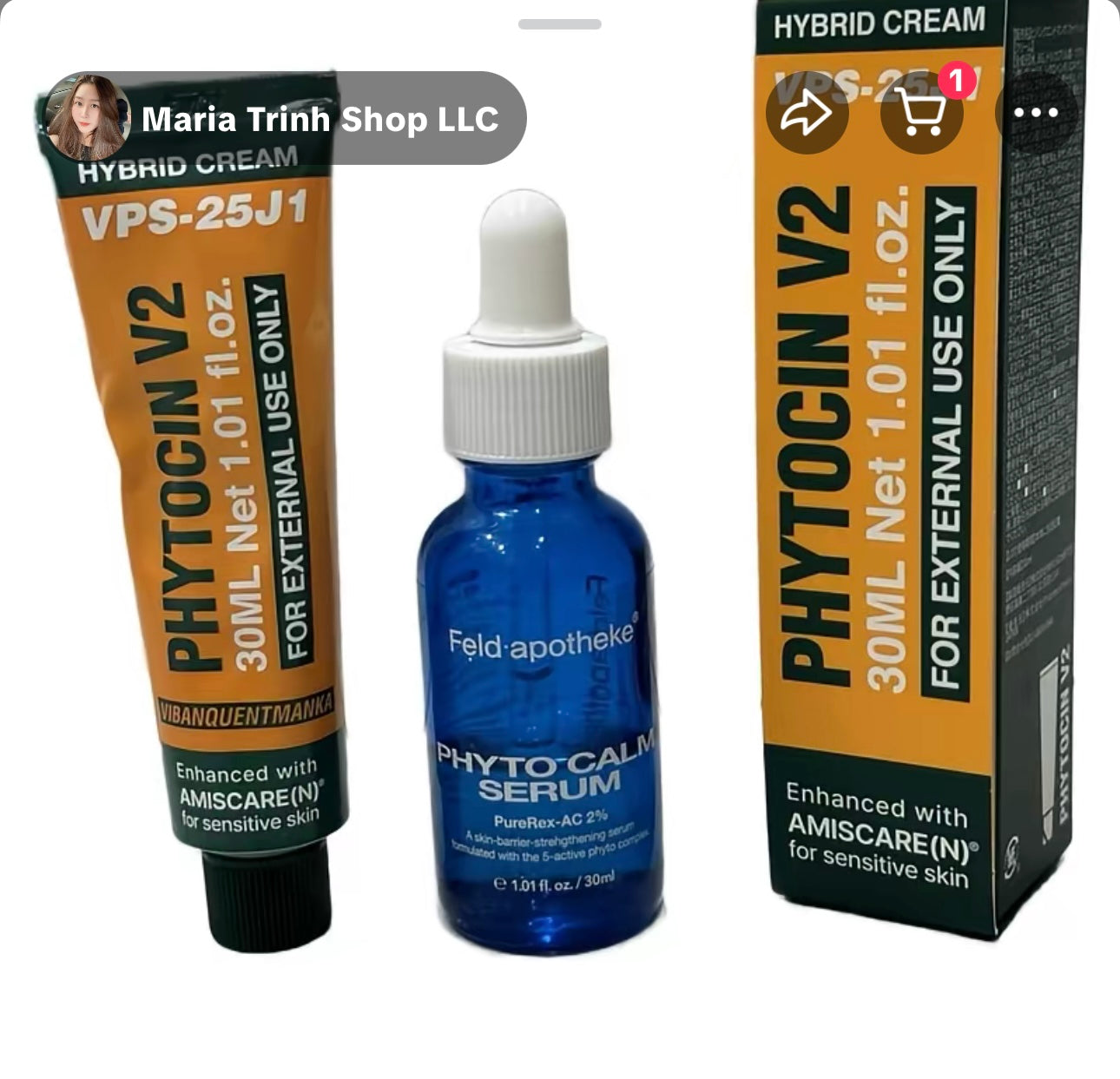 Combo serum - kem mụn thâm ngày ức chế sắc tố sạm da phytocin V2 & phyto calm serum