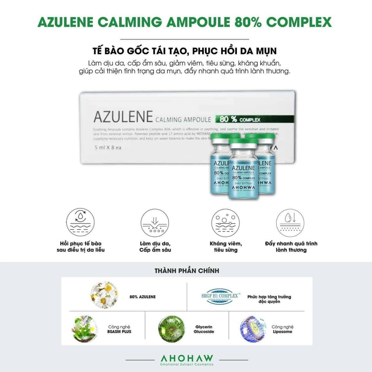 Tinh Chất Phục Hồi Giảm Đỏ Thâm Mụn Se Khít Lỗ Chân Lông - Azulene Calming Ampoule AHOHWA (5ml)