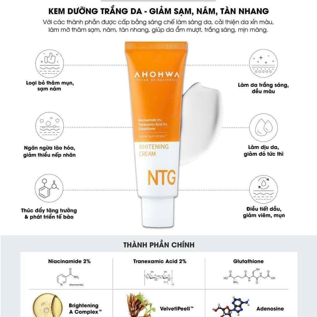 Kem Trắng Da Trị Nám Sắc Tố NTG Whitening Cream AHOHWA