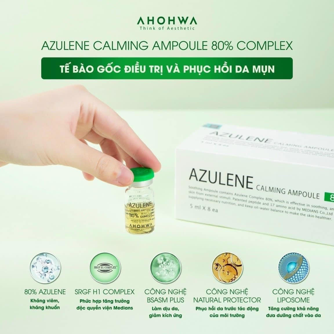 Tinh Chất Phục Hồi Giảm Đỏ Thâm Mụn Se Khít Lỗ Chân Lông - Azulene Calming Ampoule AHOHWA ( Full Box - 8 Bottles x 5ml Each )